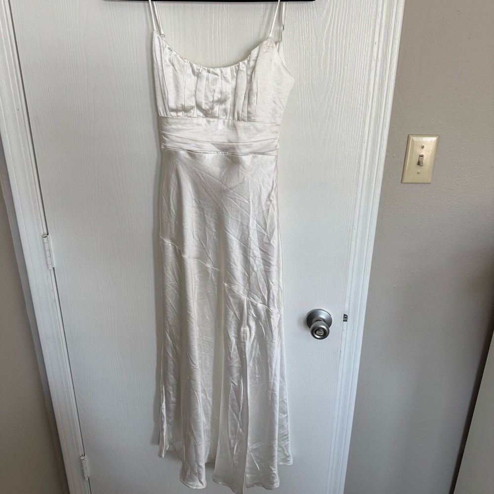Selfie Leslie White Satin Maxi Slip Dress